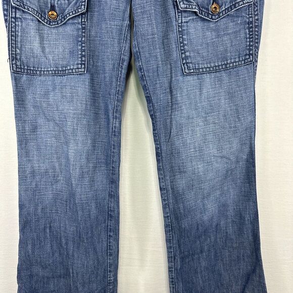 Rich & Skinny Jeans Womens 28 Blue Bootcut Mid Rise Denim Button Fly Flap Pocket - Picture 8 of 13
